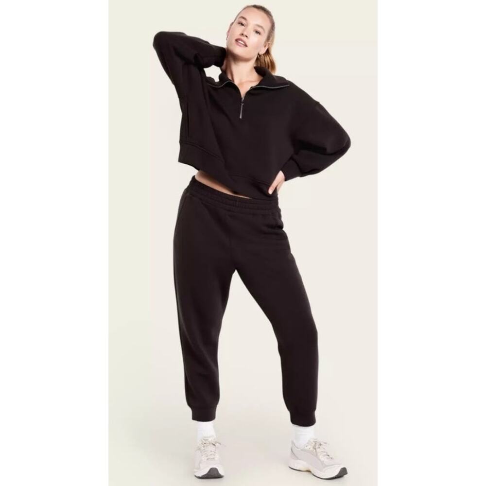 Old Navy Womens Black Jack Cropped Full Zip Cotton Hoodie Sweatshirt Sz Medium